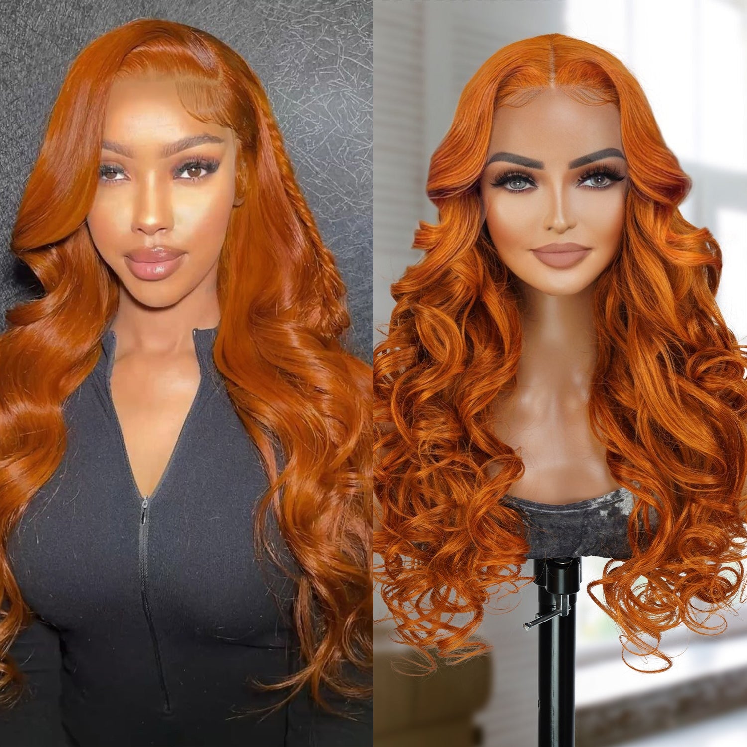 Good quality t-part human hair wigs, Pre-plucked with baby hair and natural look, Middle part wig of easy and comfortable to wear, Reasonable price for fancy colored wigs, Ginger orange color gives you a trendy look, Prevent hair damage with this Pre-Bleached & dyed wig by experts