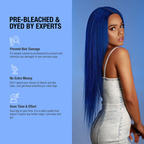 Human Hair, Lace Wig, T part, Deep part, Center Part, Middle Part, Long and Full, Natural Hairline, Straight, layered straight, HD Lace, Blonde, 613, Fancy Color, Blue, Pre dyed, Pre bleached by experts, Prevent Hair damage, It's already colored by professional to prevent and minimize any damages to your precious wigs, No extra money, Don't spend your money on bleach and dye hairs, Just get these beautiful pre-color wigs, Save time & effort, Save big on your time