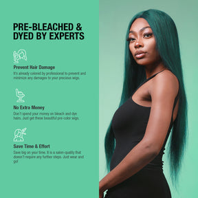 Human Hair, Lace Wig, T part, Deep part, Center Part, Middle Part, Long and Full, Natural Hairline, Straight, layered straight, HD Lace, Blonde, 613, Fancy Color, Green, Pre dyed, Pre bleached by experts, Prevent Hair damage, It's already colored by professional to prevent and minimize any damages to your precious wigs, No extra money, Don't spend your money on bleach and dye hairs, Just get these beautiful pre-color wigs, Save time & effort, Save big on your time