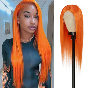 Good quality t-part human hair wigs, Pre-plucked with baby hair and natural look, Middle part wig of easy and comfortable to wear, Reasonable price for fancy colored wigs, Ginger orange color gives you a trendy look
