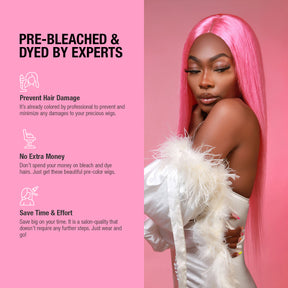 Human Hair, Lace Wig, T part, Deep part, Center Part, Middle Part, Long and Full, Natural Hairline, Straight, layered straight, HD Lace, Blonde, 613, Fancy Color, Pink, Pre dyed, Pre bleached by experts, Prevent Hair damage, It's already colored by professional to prevent and minimize any damages to your precious wigs, No extra money, Don't spend your money on bleach and dye hairs, Just get these beautiful pre-color wigs, Save time & effort, Save big on your time