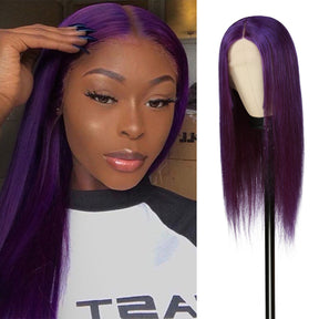 100% Human Hair Pre-dyed Fancy Color For Black Women, 150% Density High Quality Hair, Pre-Plucked with Baby HairT part lace wig of easy and comfortable to wear and don't need to spend much time customizing the hairline and parting space, Purple color makes your looking special