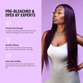Human Hair, Lace Wig, T part, Deep part, Center Part, Middle Part, Long and Full, Natural Hairline, Straight, layered straight, HD Lace, Blonde, 613, Fancy Color, Purple, Pre dyed, Pre bleached by experts, Prevent Hair damage, It's already colored by professional to prevent and minimize any damages to your precious wigs, No extra money, Don't spend your money on bleach and dye hairs, Just get these beautiful pre-color wigs, Save time & effort, Save big on your time
