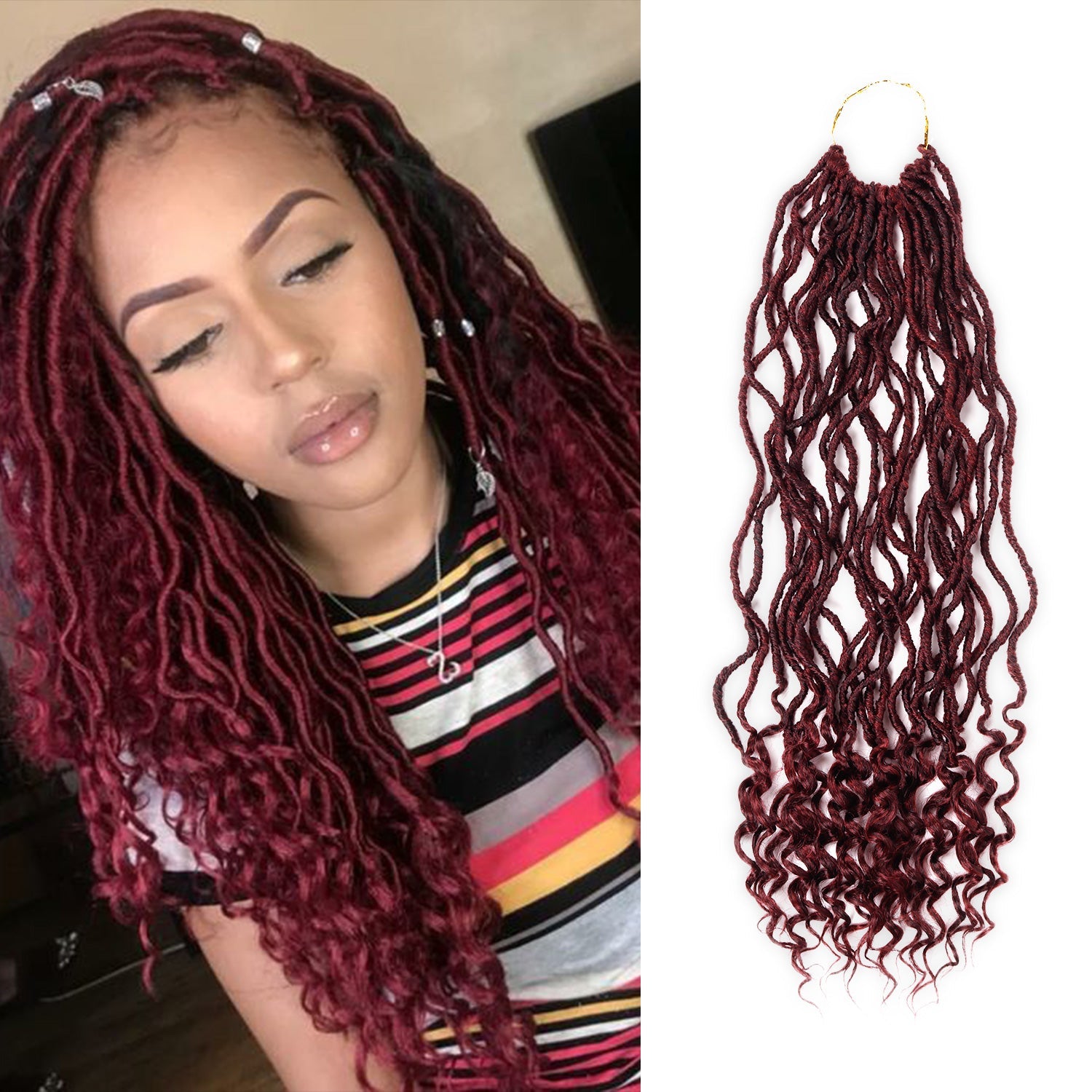 Authentic Synthetic Hair Pre-Looped Distressed Locs Curly Tips 22"