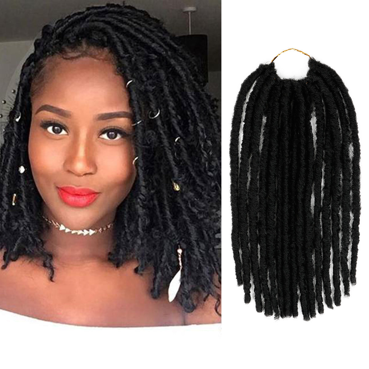 Authentic Synthetic Hair Pre-Looped U Loc Dreadloc Straight 12"