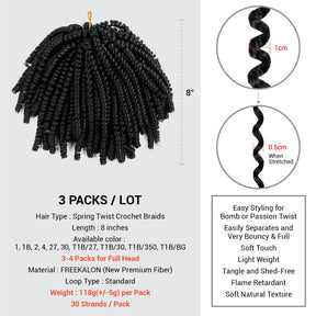 Authentic Synthetic Hair Crochet Braids Passion Spring Twist 8"