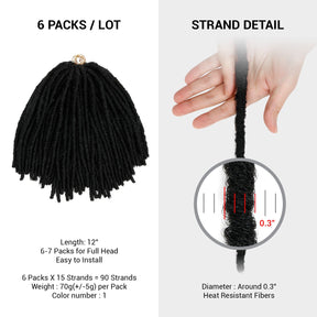 Authentic Synthetic Hair Pre-Looped U Loc Dreadloc Straight 12"