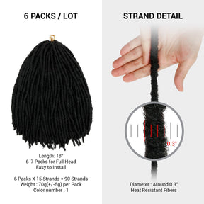 Authentic Synthetic Hair Pre-Looped U Loc Dreadloc Straight 18"