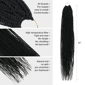 Authentic Synthetic Hair Crochet Braid Pre-Looped Senegalese Twist Braid 32"