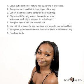 Diva Queen Virgin 100% Human Hair U-Part Clip Wig Kinky Straight 16"