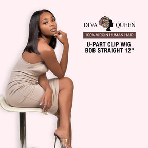 Human Hair, U part, Wig, Leave Out, Glueless, Bob, Straight, Short, Medium, Blunt Bob