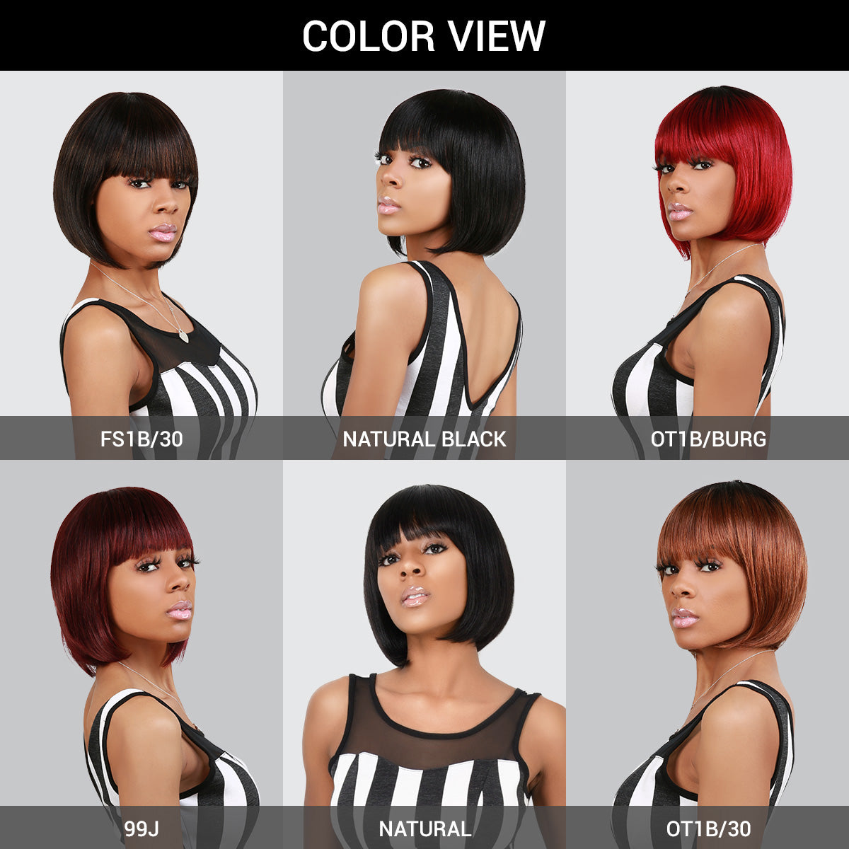 Human hair short bob wigs are available at alihairs.com in variety colors, FS1B/30, natural black, burgundy, dark auburn burgundy, OT1B/30