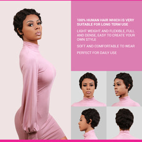 Human Hair, Wig, Short, Finger Wave, Pixie