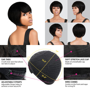 Human Hair, Wig, Short, Bob