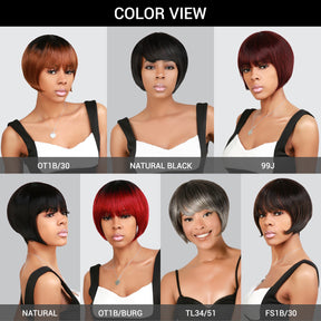 Human Hair, Wig, Short, Bob