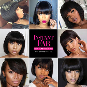 Human Hair, Wig, Short, Bob