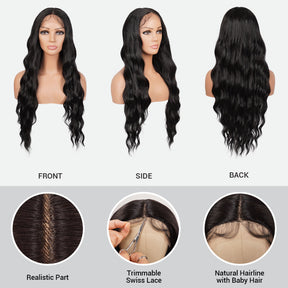  Introducing our 30-inch deep middle part Swiss lace front wig! Made with heat-resistant synthetic fibers, this wig features a gorgeous loose deep wave design, perfect for black women. The deep middle part and Swiss lace front create a natural-looking hairline. Easy to wear and style, this wig is a must-have for a quick style change. Shop now for ultimate style and versatility!