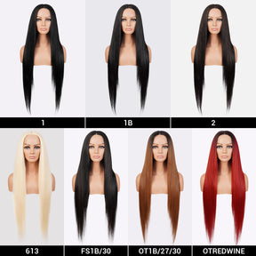  Introducing our 34-inch long waist-length straight lace front wig! Made with heat-resistant synthetic fibers, this wig offers a natural-looking hairline with a deep part design. Perfect for black women, it's easy to wear and style with adjustable straps for a comfortable fit. Shop now for ultimate style and versatility!